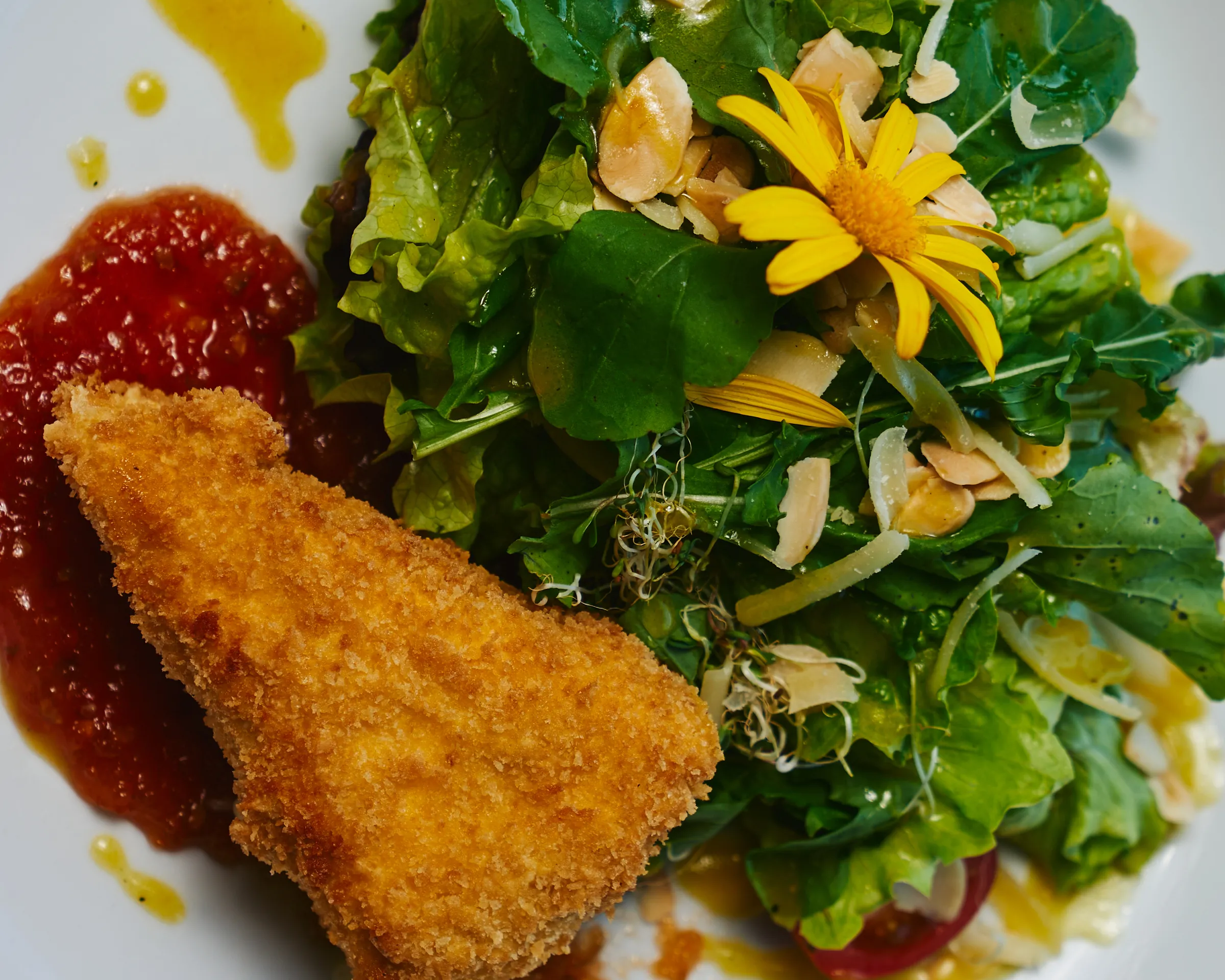 Peixe Empanado e Salada